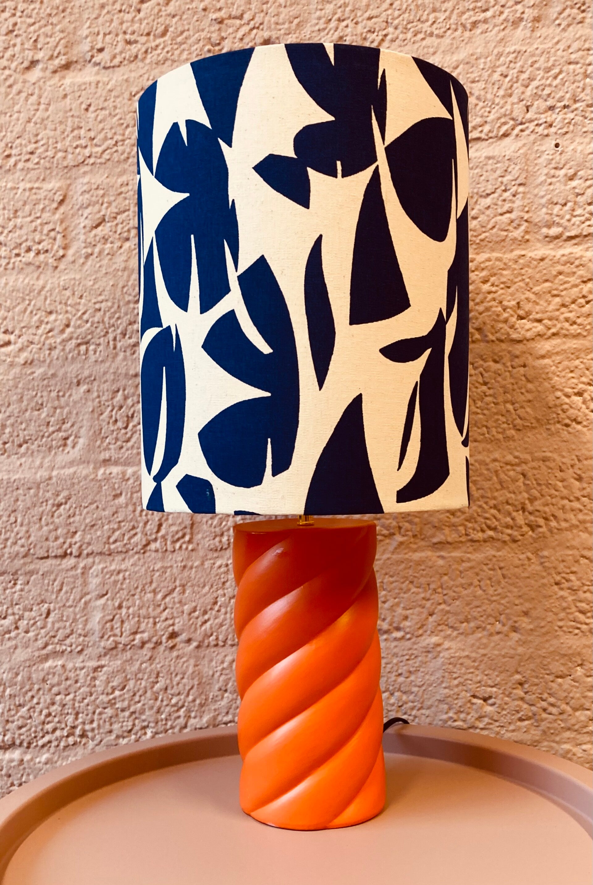 Lampen kap Dutchie – Royal Blue Bladeren op Crème