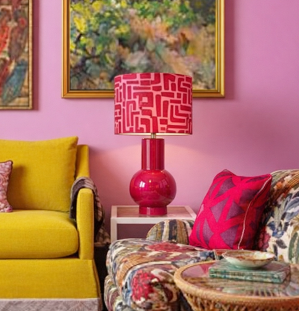 Roze Design Lampenkap met Rode Print