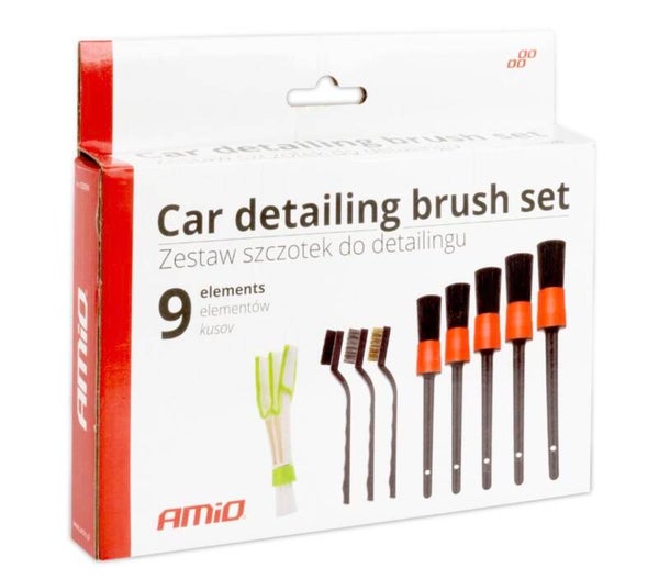 03099 Set de brosses pour l esthétique automobile, grille d aération et fils d acier 8pcs Amio
