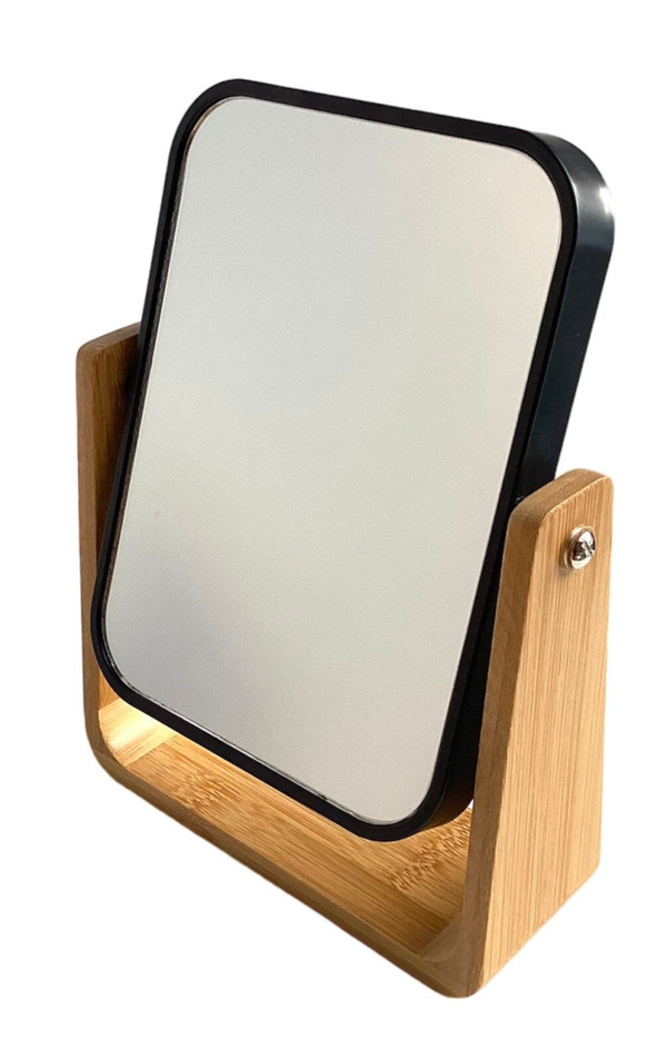 Staande en 3x vergrotende dubbele make-upspiegel / zwart / 16x6x22 cm
