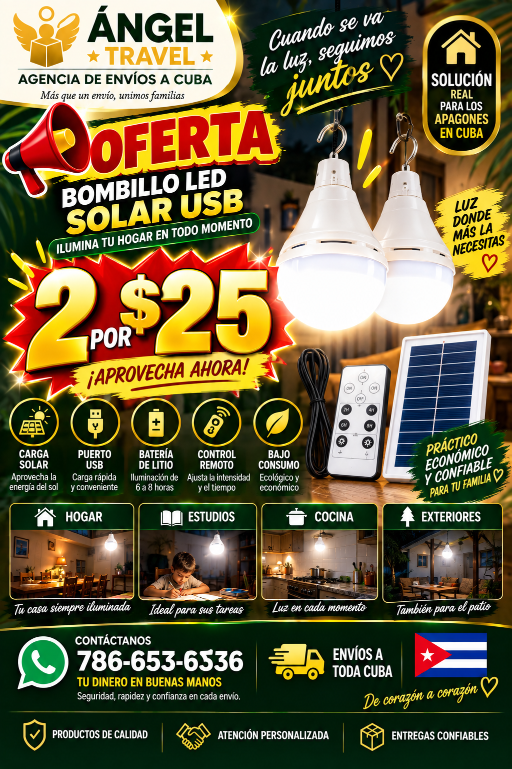 BOMBILLO LED SOLAR USB