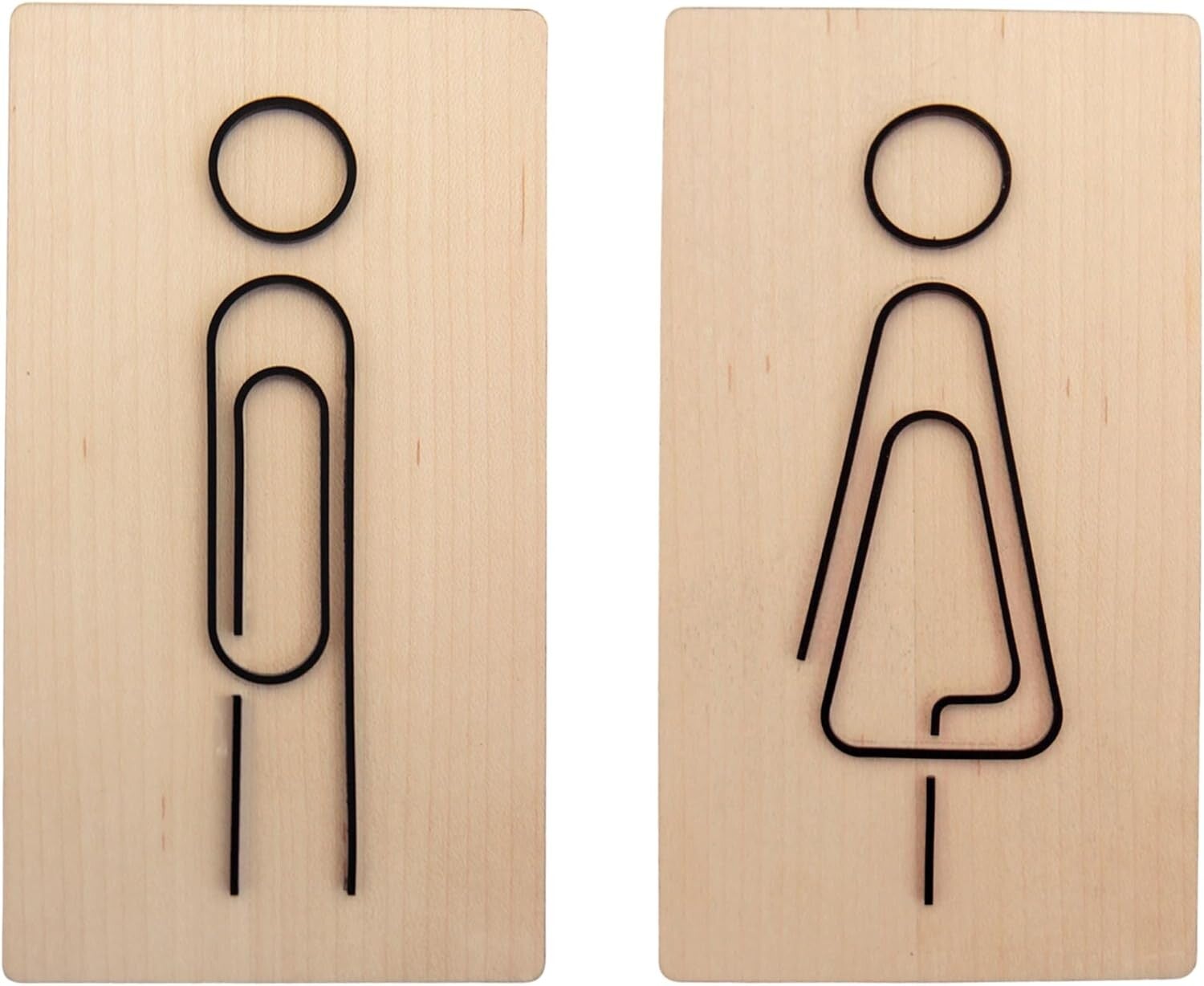 Aseos Hombre Y Mujer, en metacrilato mate, sobre madera de maple.