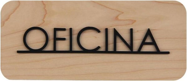 Cartel Oficina en Madera y Metacrilato negro Mate, Señal Oficina Diseño Moderno Adhesivo, Fácil de Colocar para Puertas y Pared