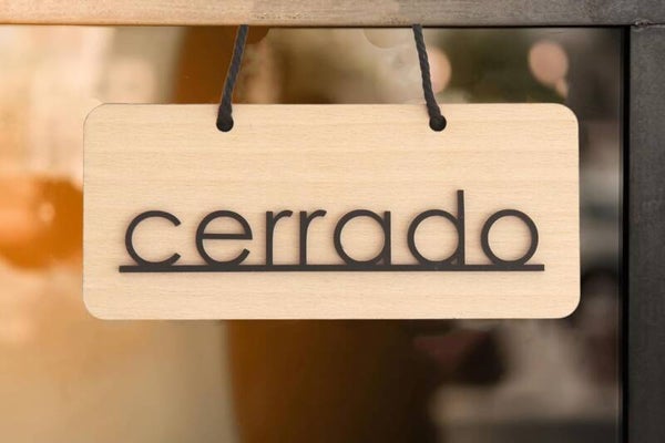 Cartel abierto cerrado rectangular 19,5 cm. para puerta o escaparate. 19,5 cm