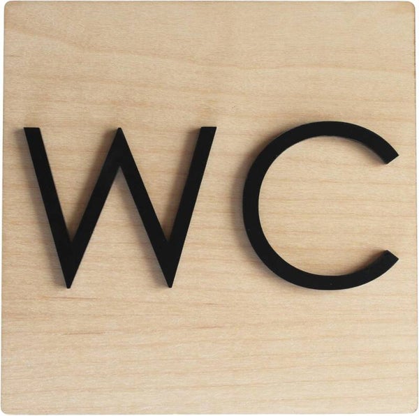 Cartel Aseos, Baños, WC. Madera y metacrilato