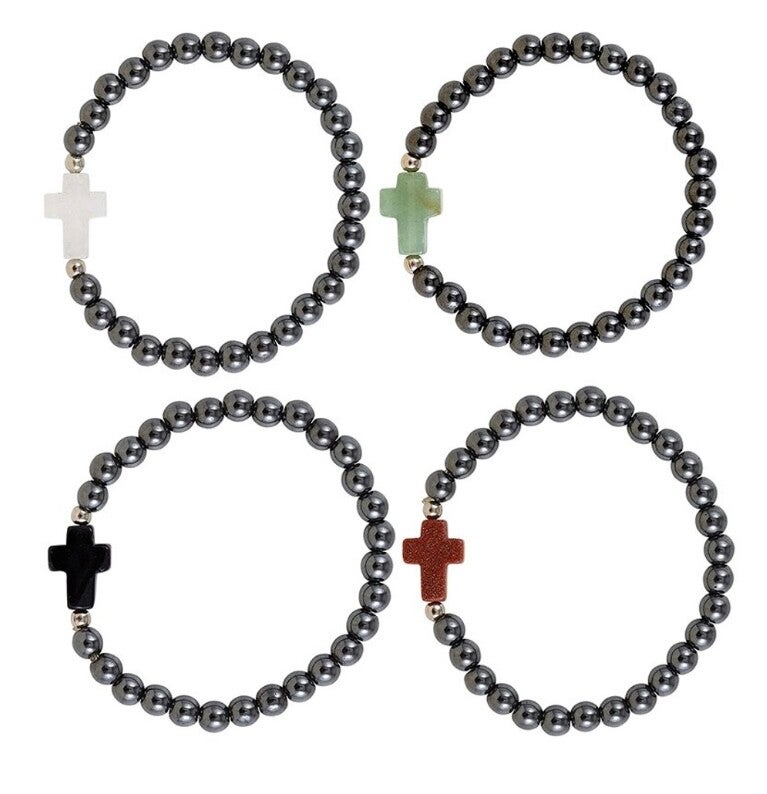 Cross Bracelet- Hematite