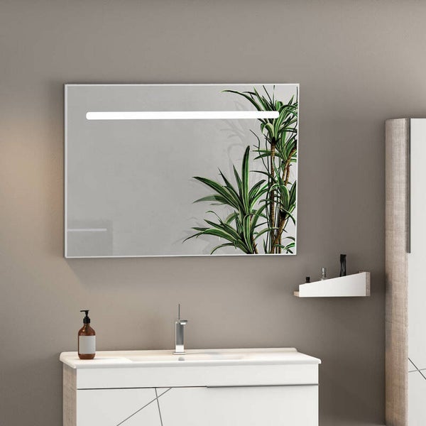 Badkamerspiegel 100x70 cm met Ledverlichting-Aanraakschakelaar-Spiegelverwarming