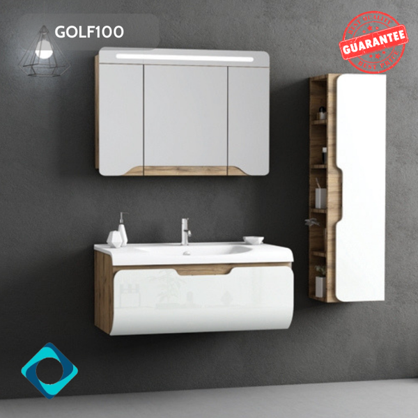 GOLF SET 100 cm Badkamermeubel+Wastafel Keramiek+Led-verlichting spiegelkast