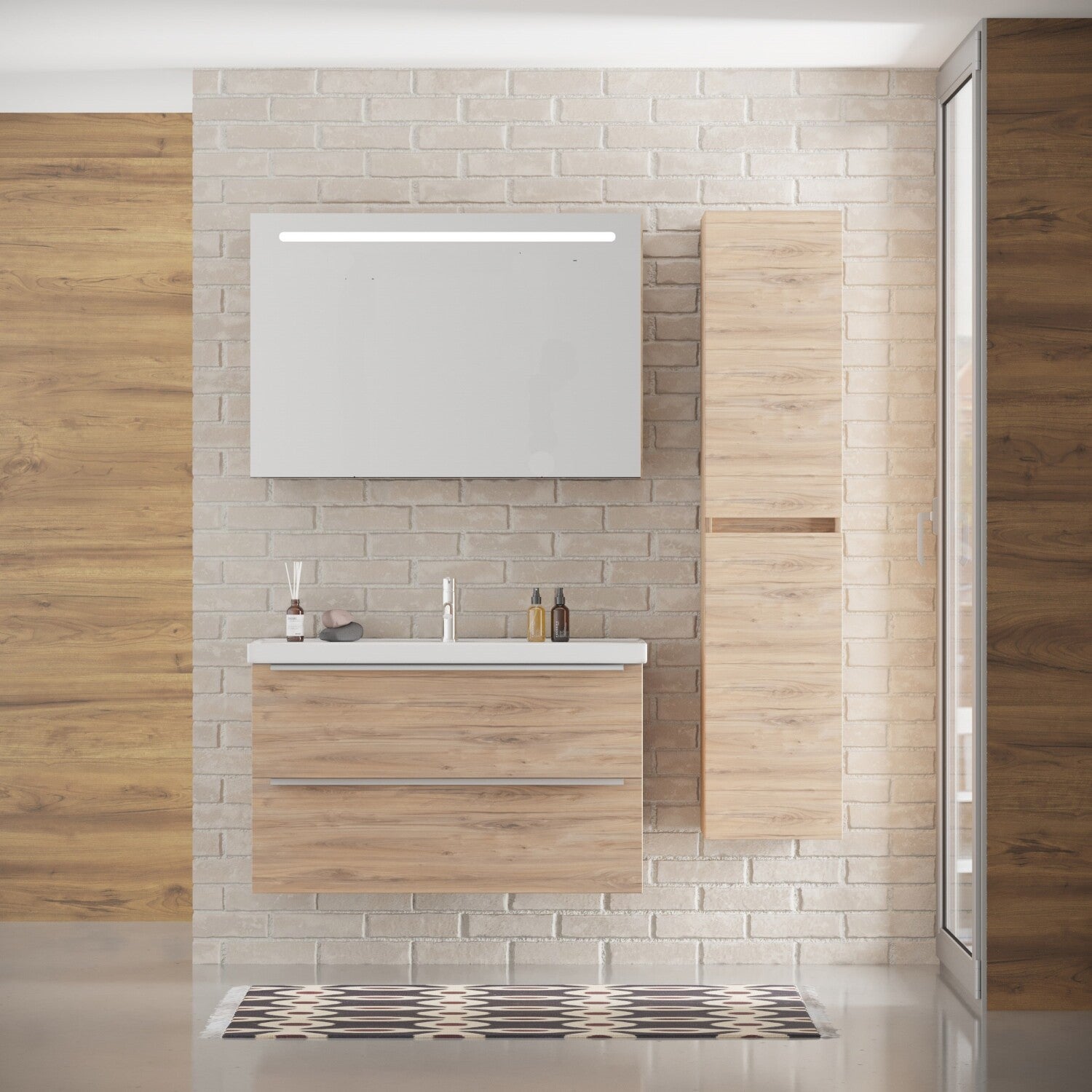 FRANKFURT SET 100 cm Badkamermeubel (Dorado) +Wastafel Keramiek+Badkamerspiegel met Led-verlichting