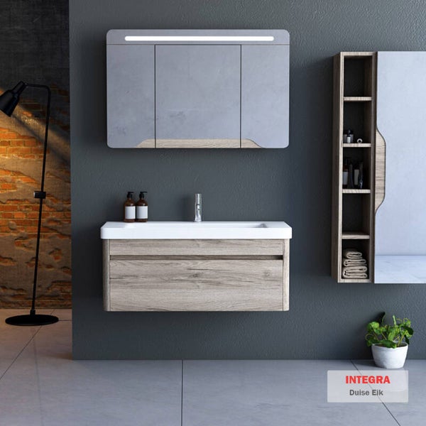 INTEGRA SET 105 cm Badkamermeubel +Wastafel Keramiek+Led-verlichting spiegelkast