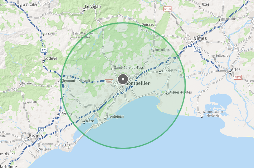 Zone de déplacements offerts pour le photographe de mariage basé à Montpellier