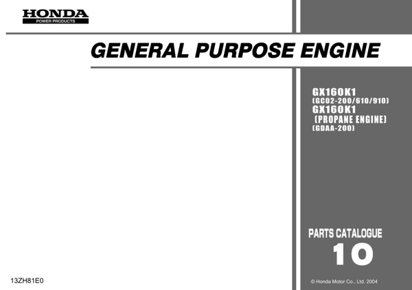 Honda GX Series GX160K1 code GC02 GDAA Parts Manual
