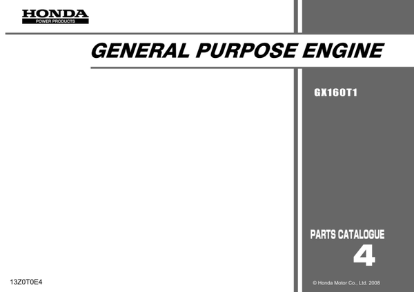 Honda GX Series GX160T1 code GCABN GCABT GCABB GCAYT Parts Manual