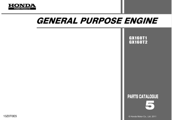 Honda GX Series GX160T1 T2 code GCABT GCABT GCAYT GCABB GCBRT Parts Manual