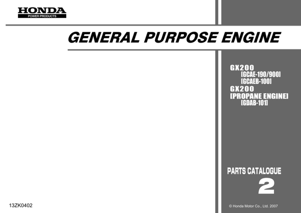 Honda GX Series GX200 code GCAE GDAB GCAEB Parts Manual
