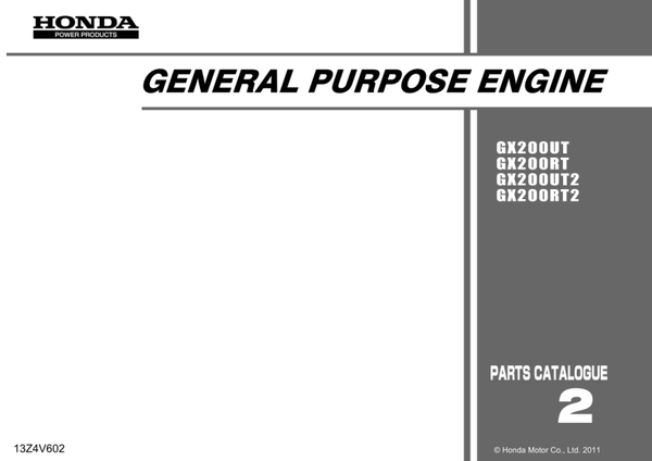 Honda GX Series GX200UT RT UT2 RT2 code GCAHT GCBTT Parts Manual