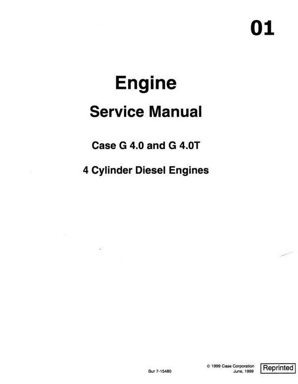 **01 Case Engine G4.0 and G4.0T 4 Cylinder Engines Service Repair Manual   206 pages
