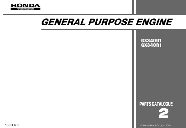 Honda GX Series GX340U1 GX340R1 code GCAMK Parts Manual