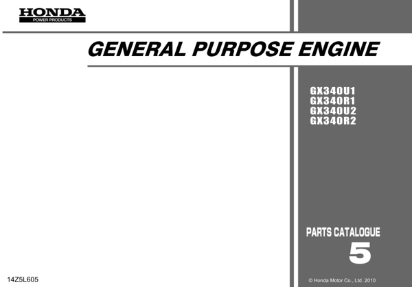 Honda GX Series GX340U1 R1 U2 R2 code GCAMK GCBKK Parts Manual