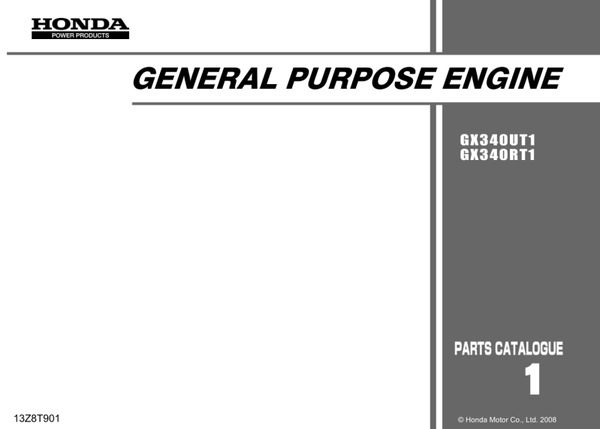 Honda GX Series GX340UT1 RT1 code GCAVT Parts Manual