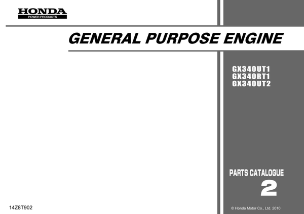Honda GX Series GX340UT1 RT1 UT2 code GCAVT GCBET Parts Manual