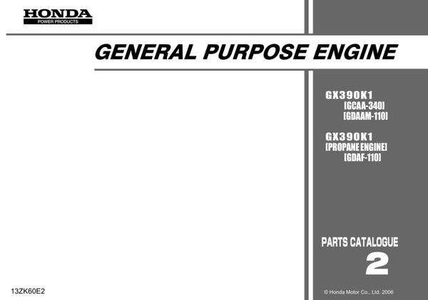 Honda GX Series GX390K1 code GCAA GCAAM GDAF Parts Manual