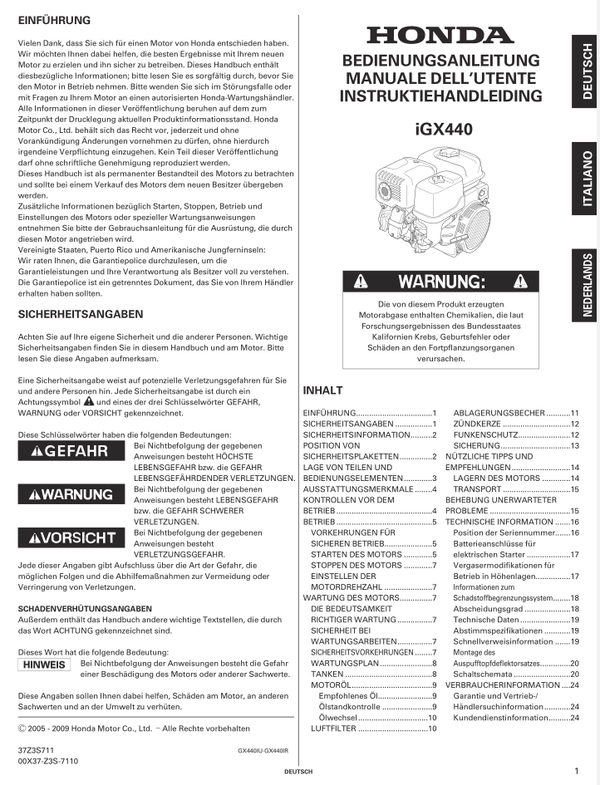 Honda IGX Series IGX440 Operators Service Manual
