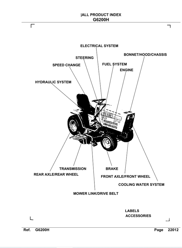 Kubota-Garden Tractor G6200H  Parts Manual