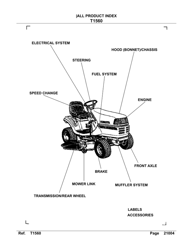 Kubota-Garden Tractor T1560 Parts Manual