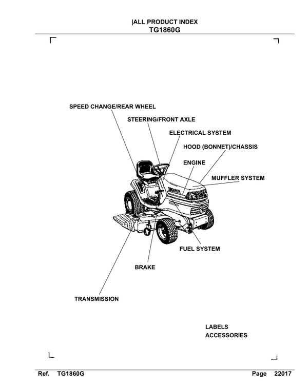Kubota-Garden Tractor TG1860G Parts Manual