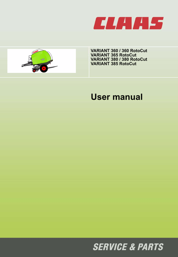 B2 Claas Variant 360 to 380 Rotocut Operators Service Manual
