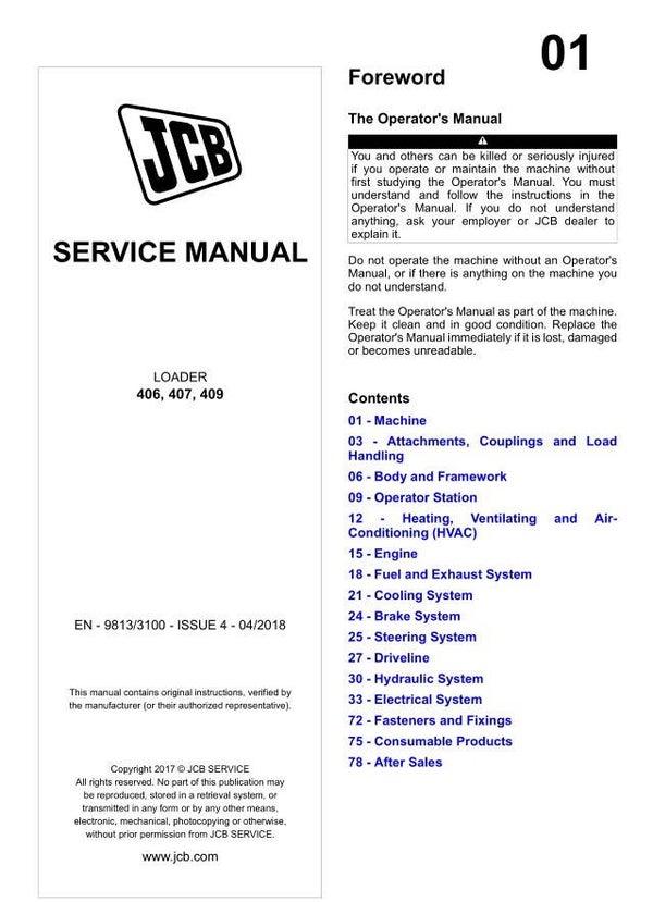 JC 01 JCB 406, 407, 409 Loader Service Repair Manual 1537 pages