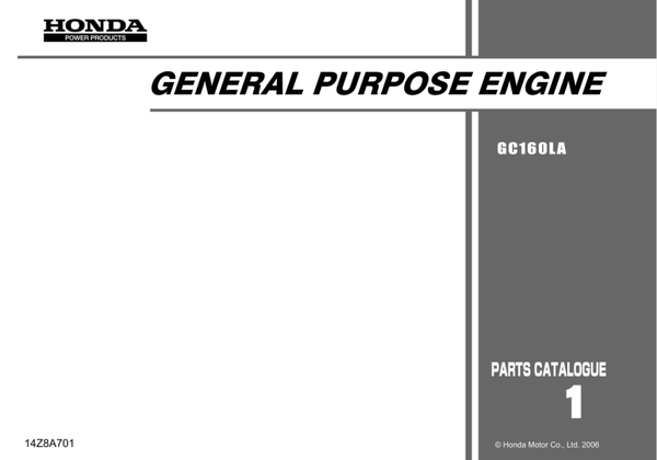 Honda GC Series -GC160LA  code GCAHA Engines Parts Manual