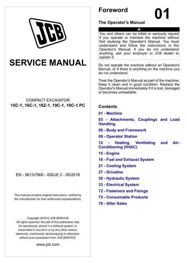 BH  01 JCB 15C-1, 16C-1, 18Z-1, 19C-1, 19C-1 PC Service Repair Manual 1219