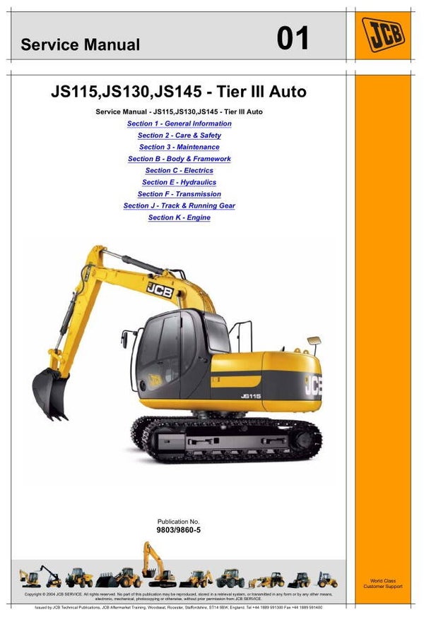 BH  01 JCB Excavator JS115 JS130 JS145 – Tier III Auto Service Repair Manual 555 pages