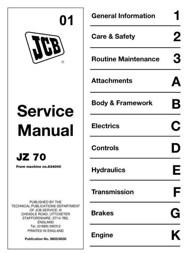 BH 01 JCB JZ70 Tracked Excavator Workshop Repair Manual 317 pages