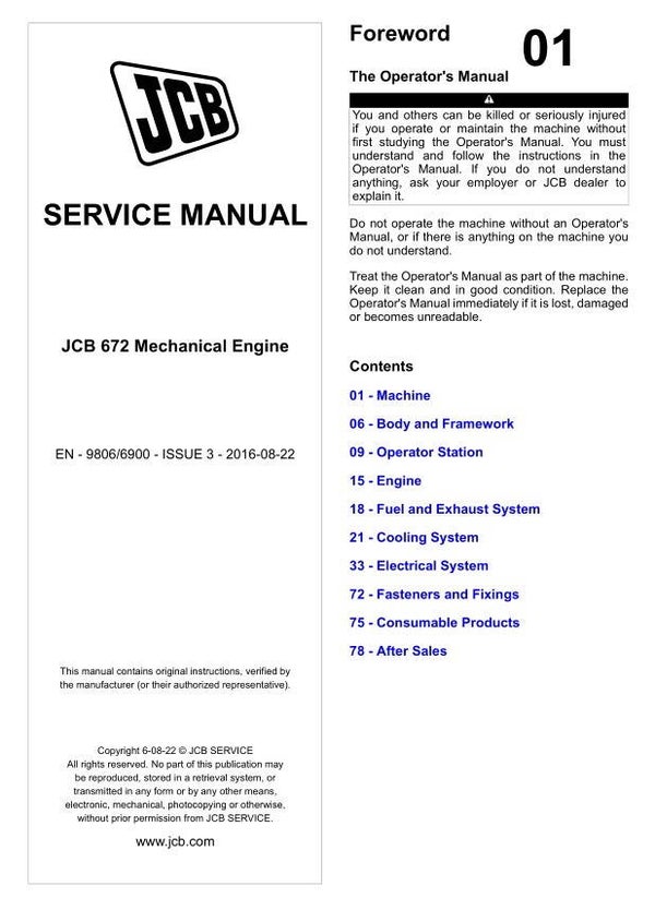 BH 01 JCB 672 Mechanical Engine Service Repair Manual 506 pages