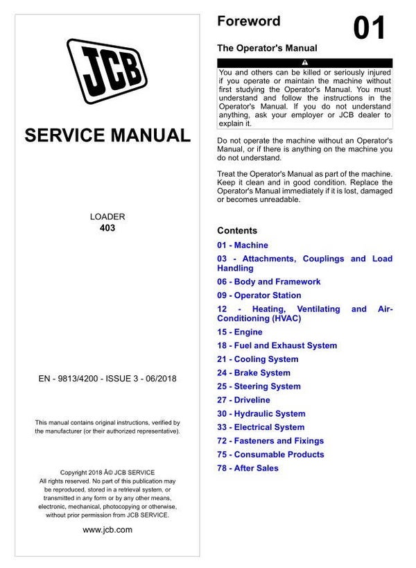 BH 01 JCB 403 Wheel Loader Shovel Service Repair Manual 845 pages