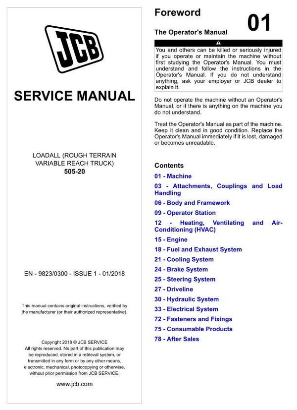 BH 01 JCB 505-20 Reach Truck Service Repair Manual 1789 pages