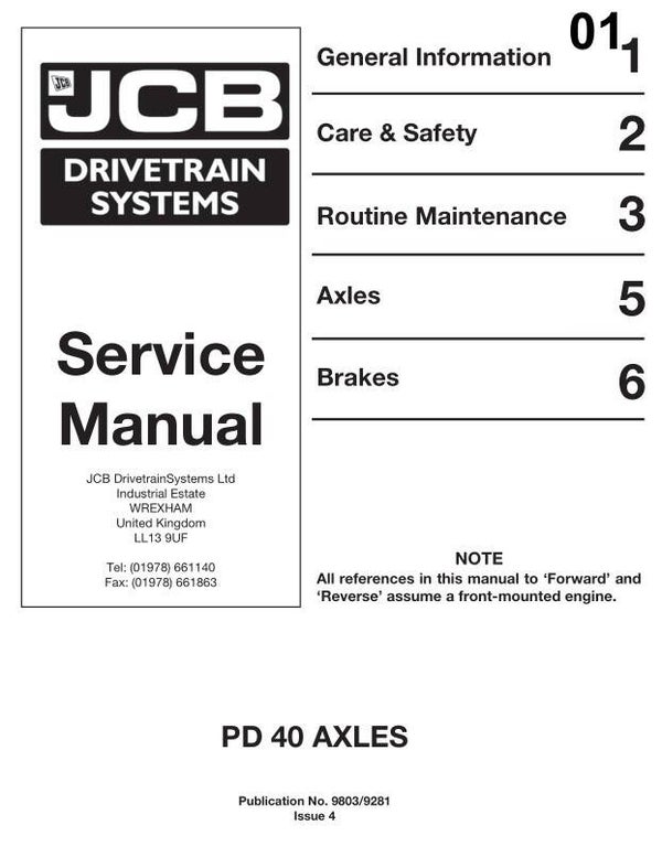 BH 01 JCB Drivetrain PD40 AXLES Service Repair Manual 63 pages