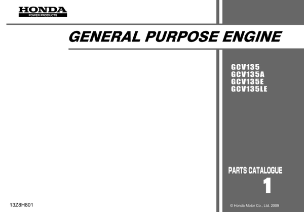 Honda GCV Series -GCV135 135A 135E 135LE code GJAF GJAFA GJAFE Parts  Manual