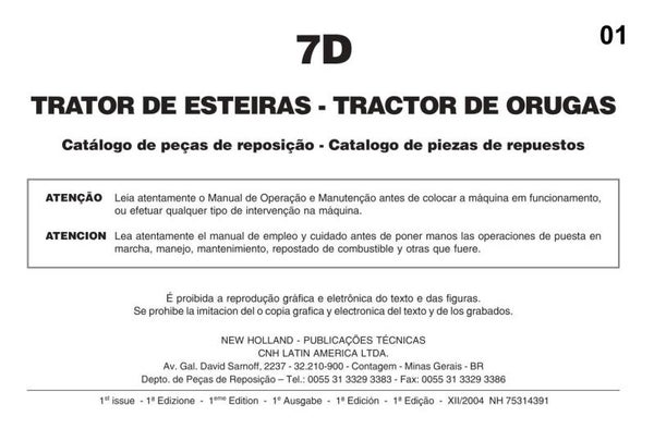 NHB  01 New Holland 7D Bulldozer Parts Manual 259 pages