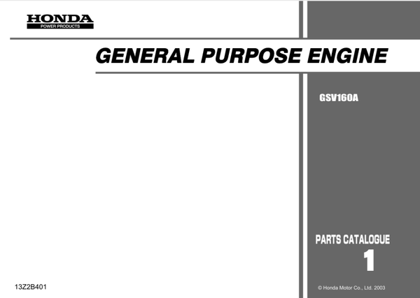 Honda GSV Series -GSV160A code GJABA Parts Manual