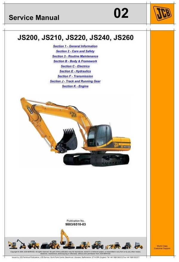 BH 02 JCB Excavator JS200, JS210, JS220, JS240, JS260 Service Repair Manual 1353 pages