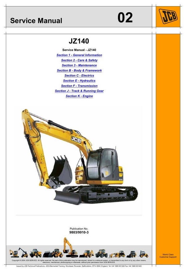 BH 02 JCB JZ140 Excavator Service Repair Manual 557 pages