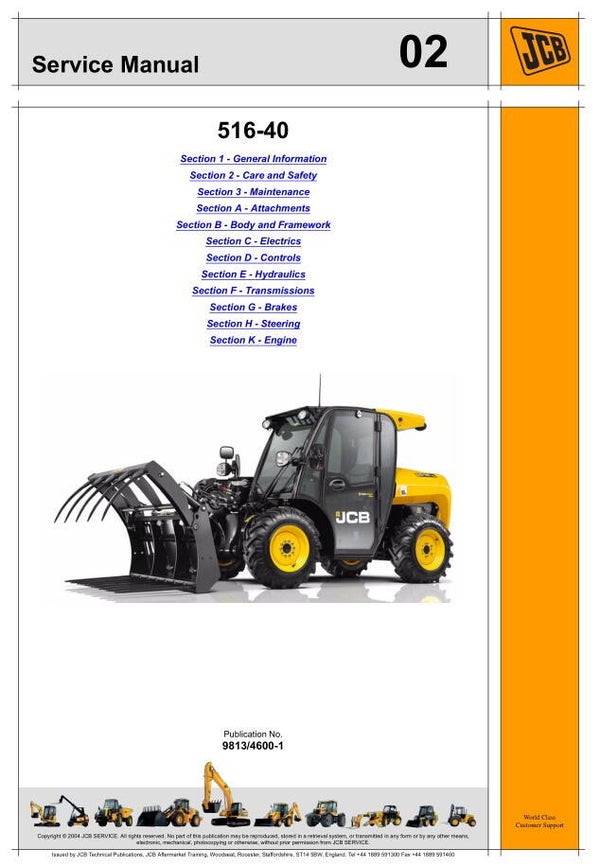 BH 02 JCB 516-40 Telescopic Handler Service Repair Manual 661 pages