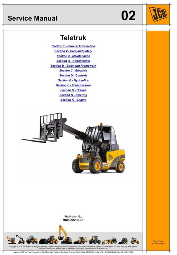BH 02 JCB 2.5, 3.0, 3.5 Series Lift Teletruk Service Repair Manual 544 pages