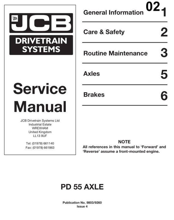 BH 02 JCB Drivetrain PD55 Series Axles Service Repair Manual 87 pages
