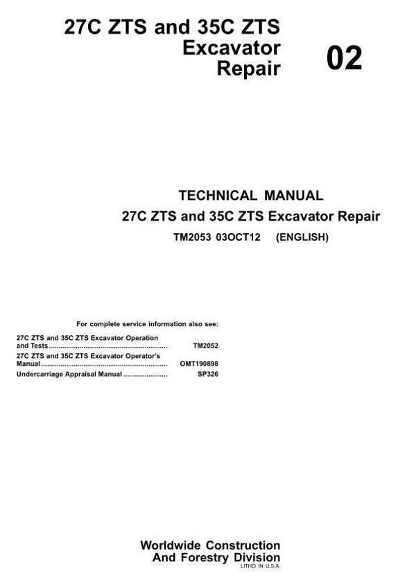 JD  02 John Deere 27C ZTS and 35C ZTS Excavator Repair Technical Manual 320 pages