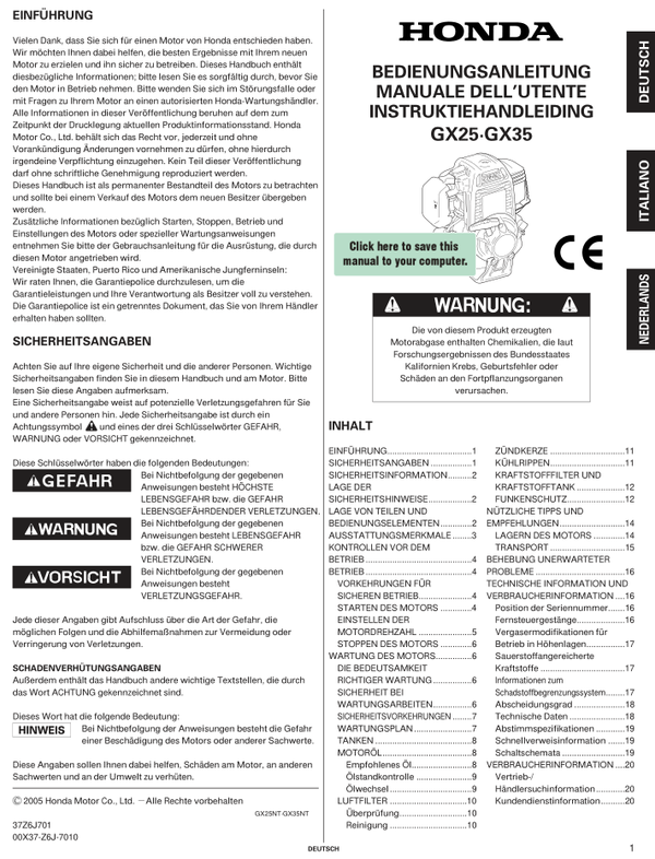 Honda GX Series -GX25 Owners Service Manual